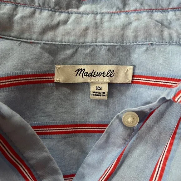 Madewell Striped Button Down Short Sleeve Shirt - XS - Picture 6 of 9